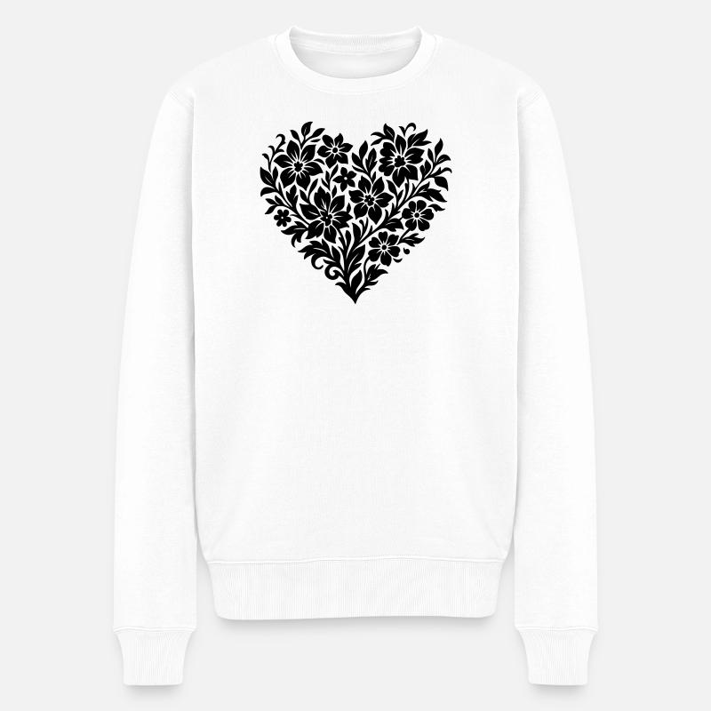 Abstraktes Blumen-Herz, Blumenranke Farbe variabel - Männer Premium Bio Pullover - Weiß