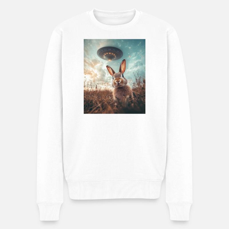 Hase Selfie mit UFO - Männer Premium Bio Pullover - Weiß