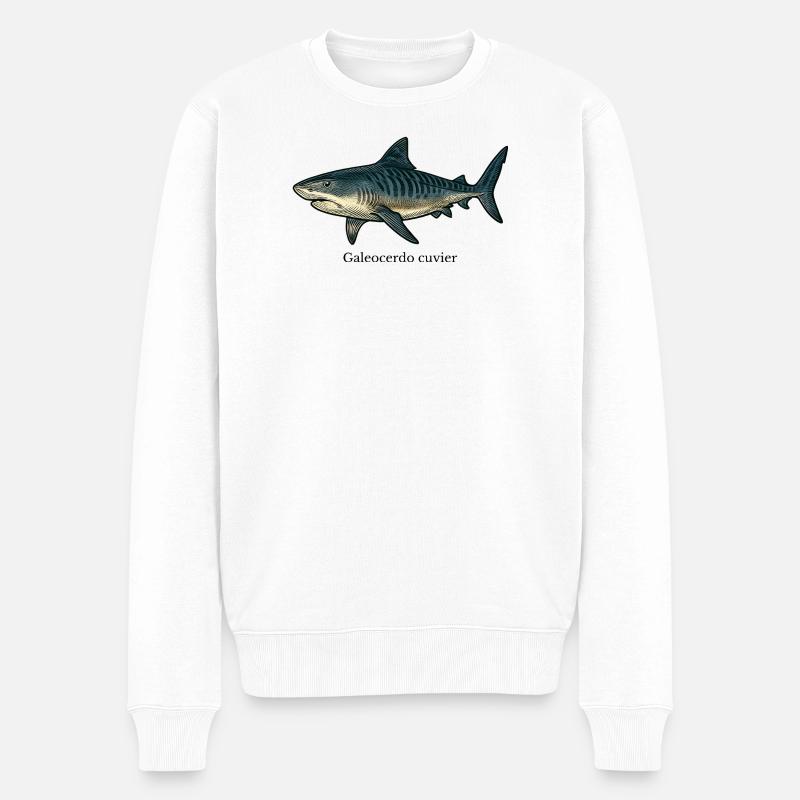 Dessin de requin tigre Galeocerdo cuvier - Pull Premium bio Homme - blanc