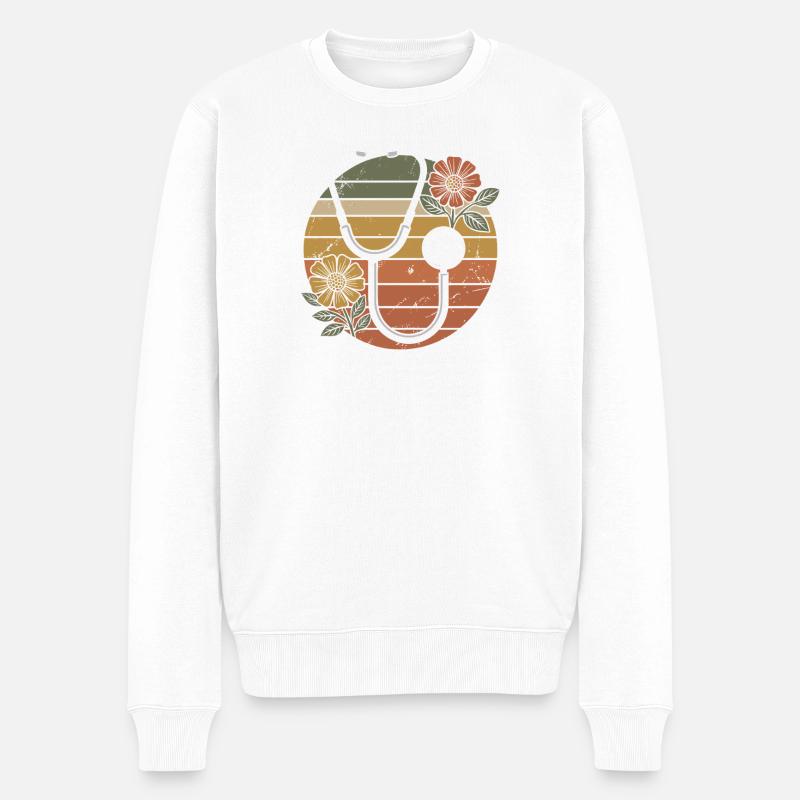 Retro Arzt Stethoskop - Männer Premium Bio Pullover - Weiß