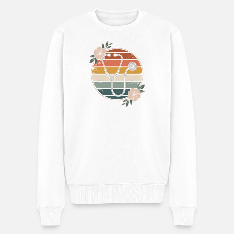 Blumiges Stethoskop Krankenschwester - Männer Premium Bio Pullover - Weiß
