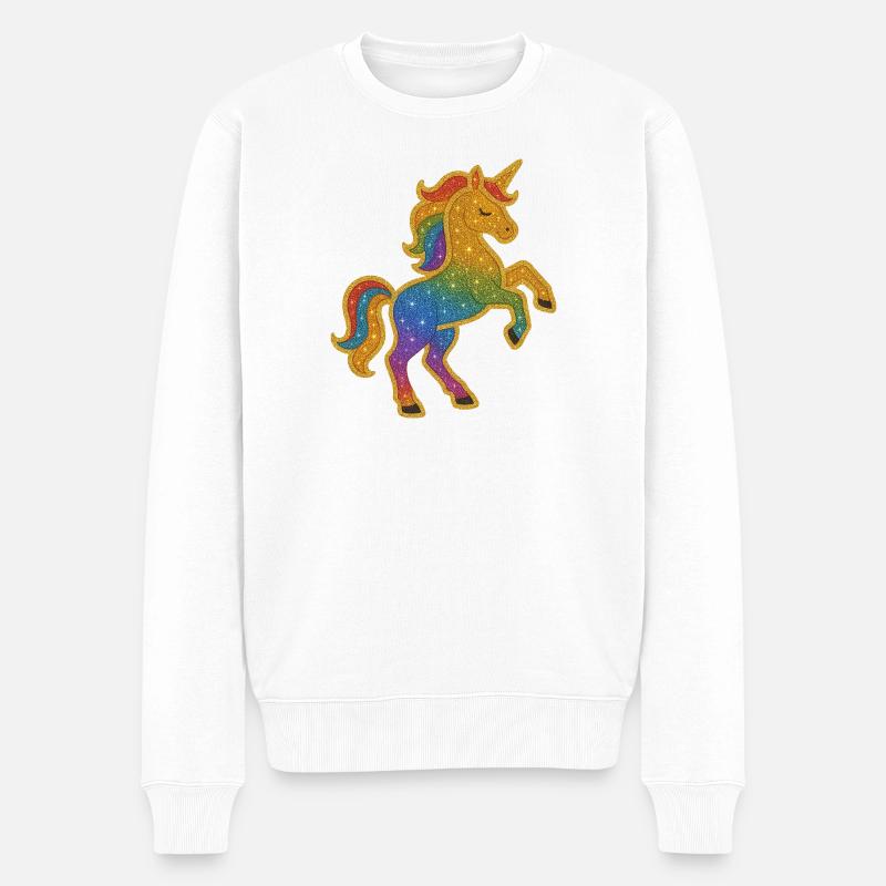 Glitterndes Regenbogen-Einhorn - Männer Premium Bio Pullover - Weiß