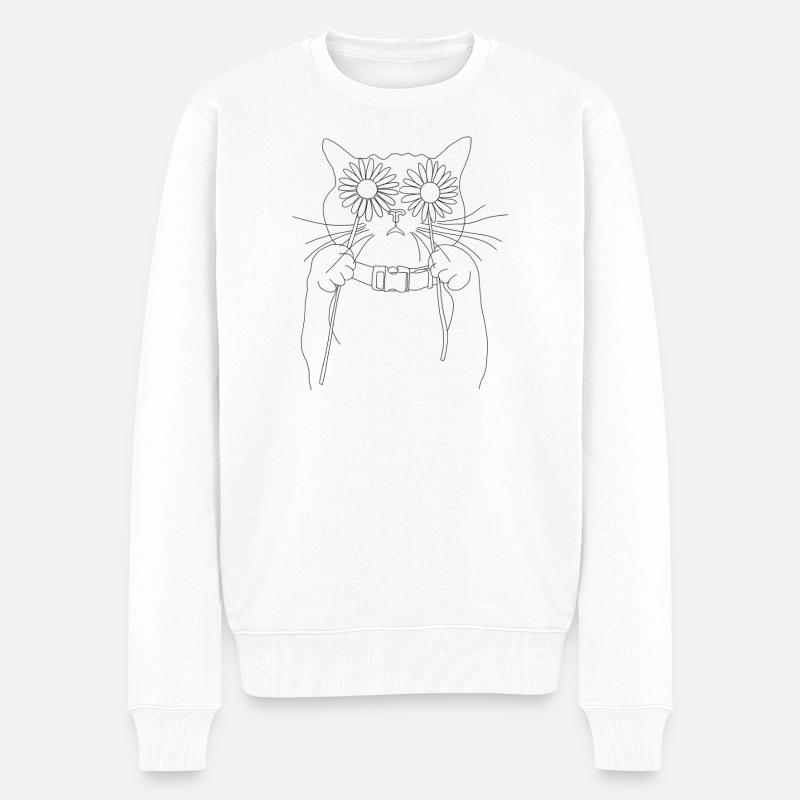 Katze mit Gänseblümchen - Männer Premium Bio Pullover - Weiß