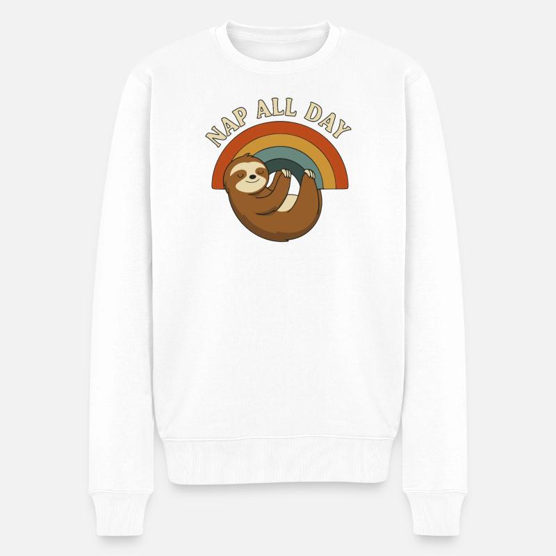 Glatte Schlaflyrik mit Regenbogen und Faultier - Männer Premium Bio Pullover - Weiß