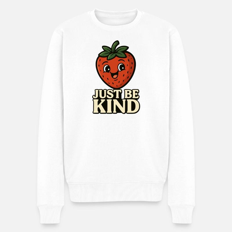 Niedliche Erdbeerfigur mit Botschaft - Männer Premium Bio Pullover - Weiß