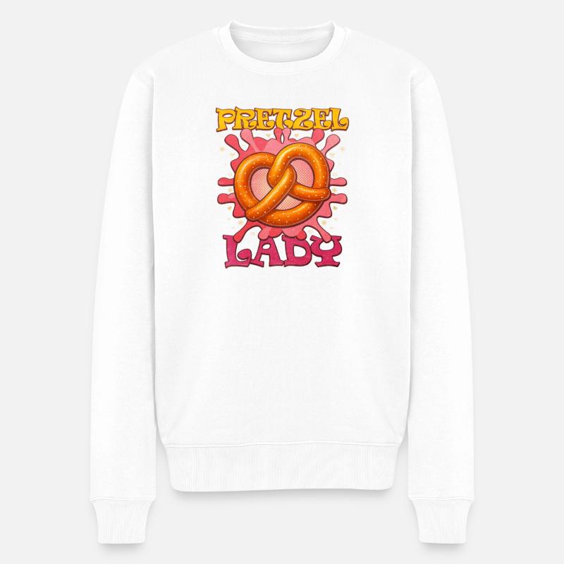 Kunterbunter Bretzel mit Mädchen-Slogan - Männer Premium Bio Pullover - Weiß
