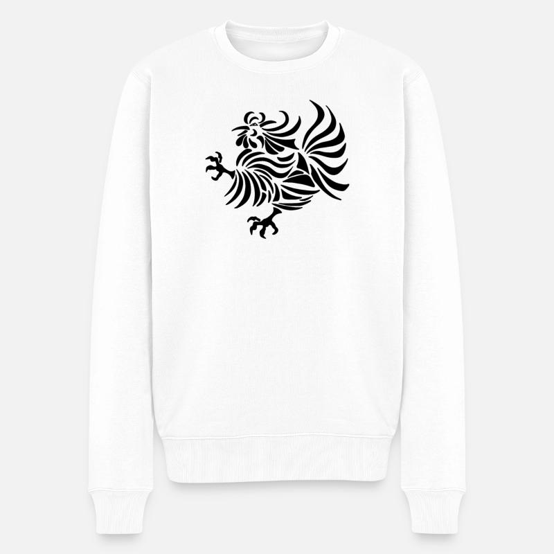 Dessin au trait complexe d'un coq - Pull Premium bio Homme - blanc