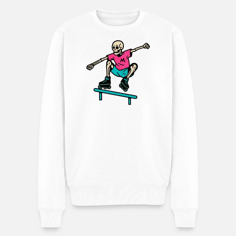 Neon Skelett grindet auf Inline-Skates - Männer Premium Bio Pullover - Weiß