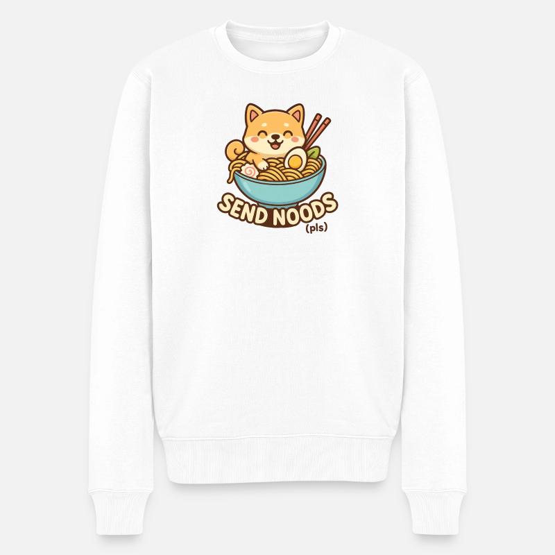 Chien kawaii avec nouilles et œuf - Pull Premium bio Homme - blanc