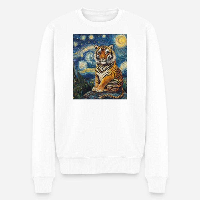 Tiger Van Gogh Style Starry Night - Männer Premium Bio Pullover - Weiß
