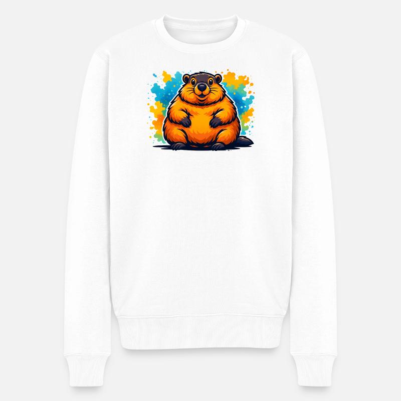 Buntes, karikatur, mollig, murmeltier - Männer Premium Bio Pullover - Weiß
