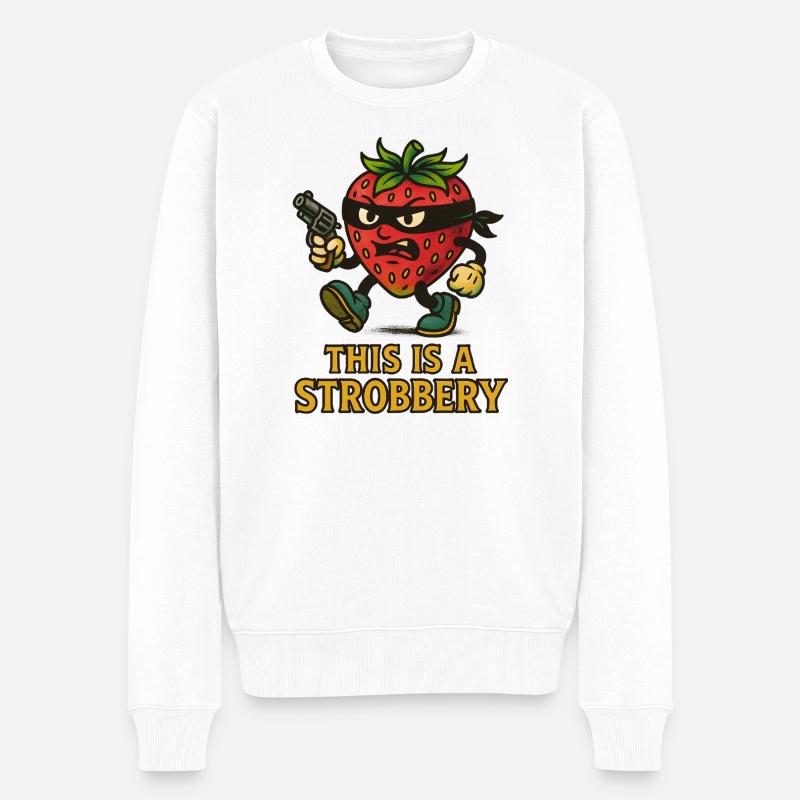 Erdbeer-Cartoon-Design - Männer Premium Bio Pullover - Weiß