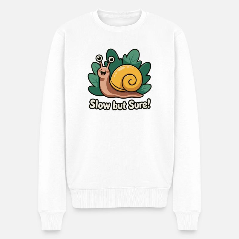 Skurrile Schnecke mit Phrase - Männer Premium Bio Pullover - Weiß