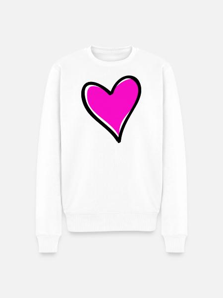 Bright Pink Heart Motif - Men's Premium Organic Jumper - white
