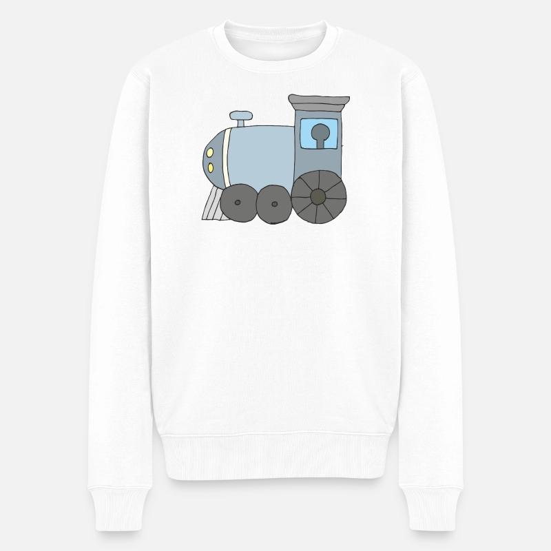 Kindlicher Dampflok-Design in Pastellfarben - Männer Premium Bio Pullover - Weiß