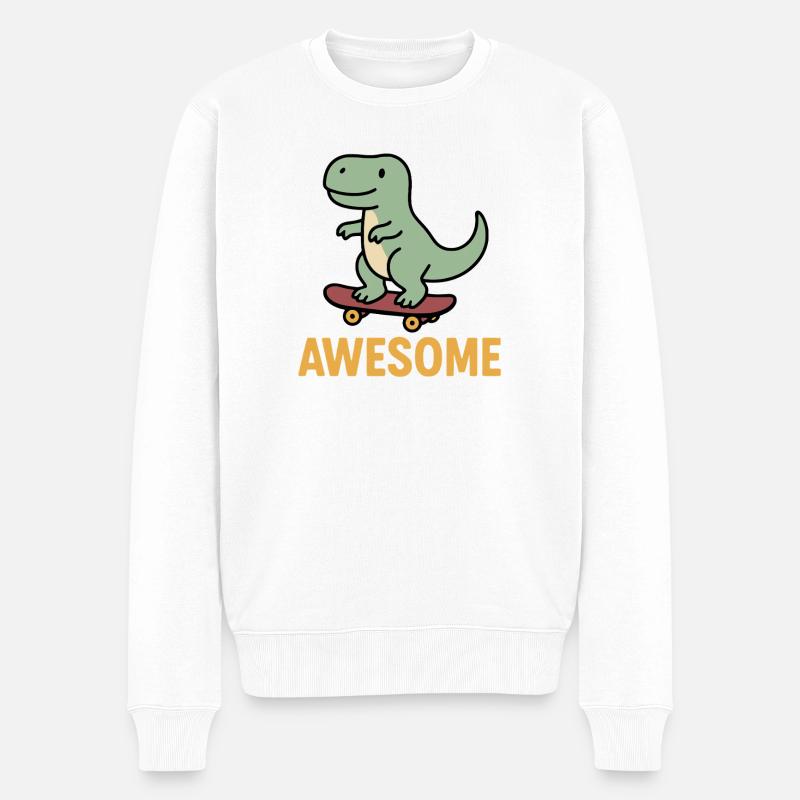 Lässiger Dinosaurier auf Skateboard - Männer Premium Bio Pullover - Weiß