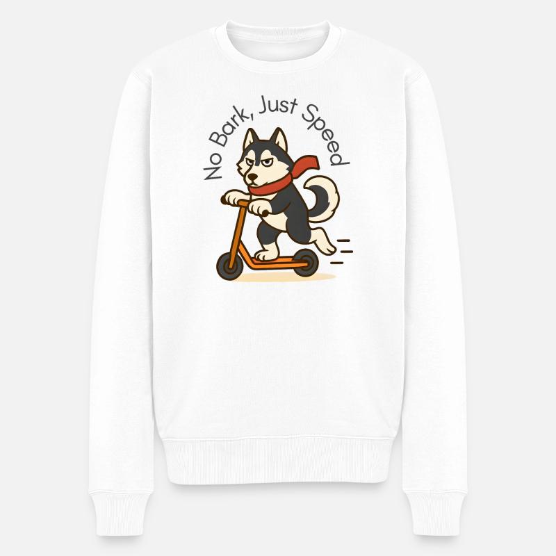 Sassy Husky auf Scooter Art - Männer Premium Bio Pullover - Weiß