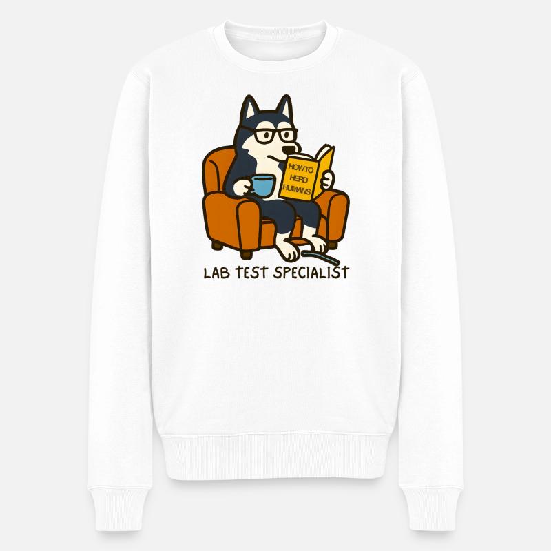 Husky Lesebrille T-Shirt Design - Männer Premium Bio Pullover - Weiß