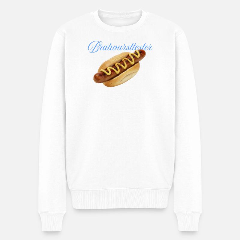 Deftiger Hotdog mit Senf - Männer Premium Bio Pullover - Weiß