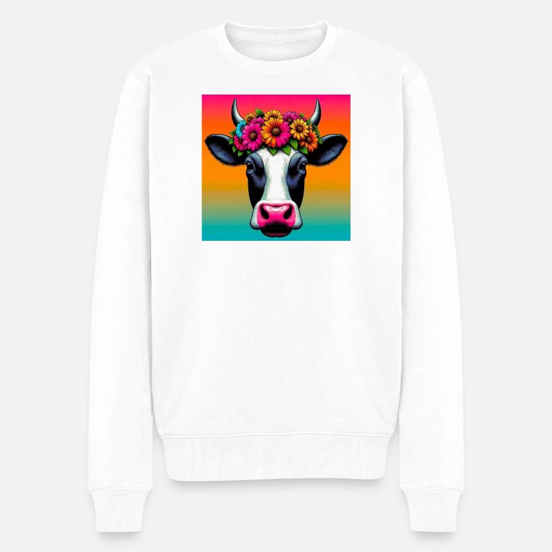 Kuh - Männer Premium Bio Pullover - Weiß