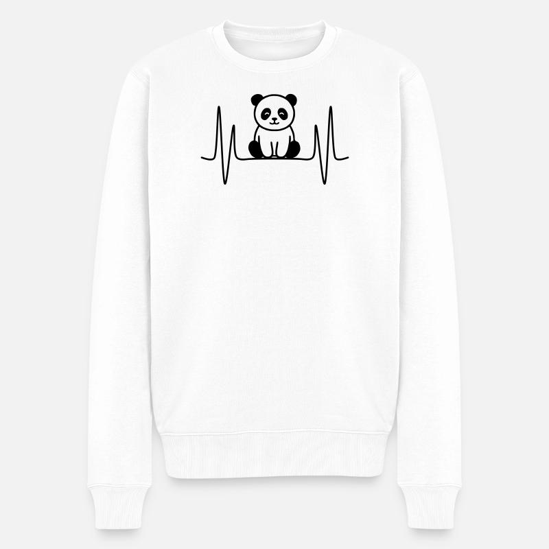 Panda Herzschlag Linienmotiv - Männer Premium Bio Pullover - Weiß