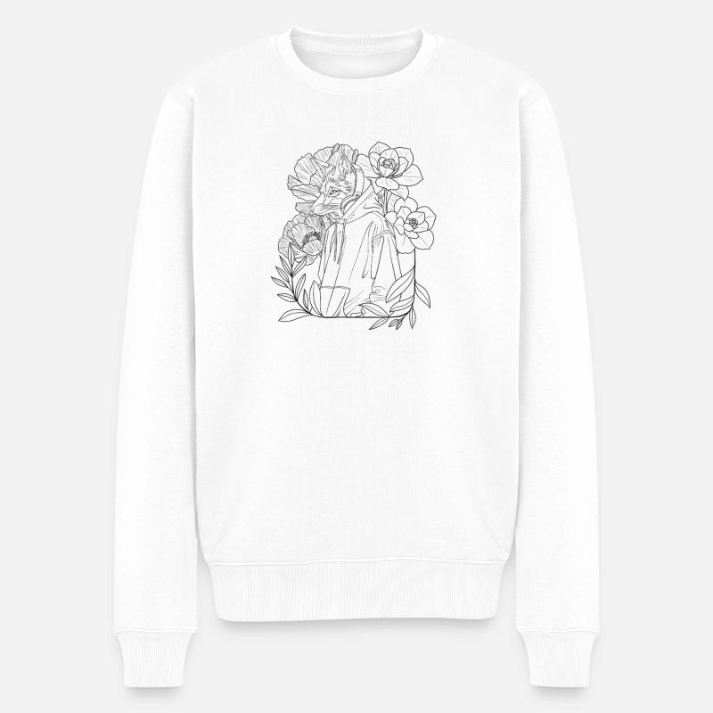 Fuchs Lineart mit Blumen - Männer Premium Bio Pullover - Weiß