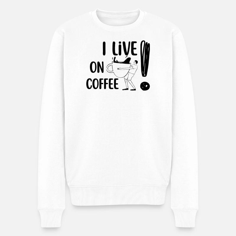 Ich lebe von Kaffee - Männer Premium Bio Pullover - Weiß