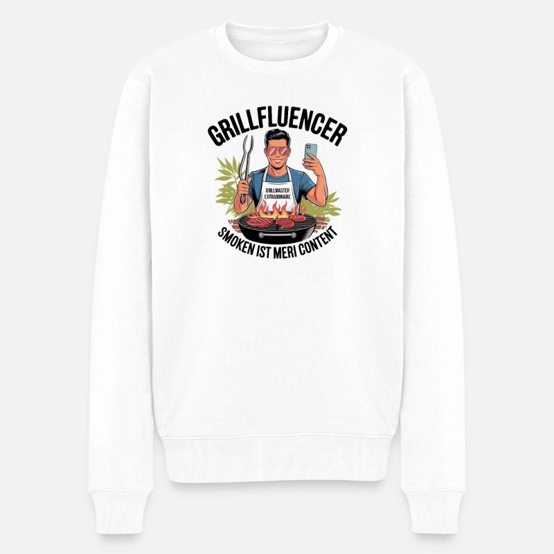 Lounge Grillmeister T-Shirt - Männer Premium Bio Pullover - Weiß