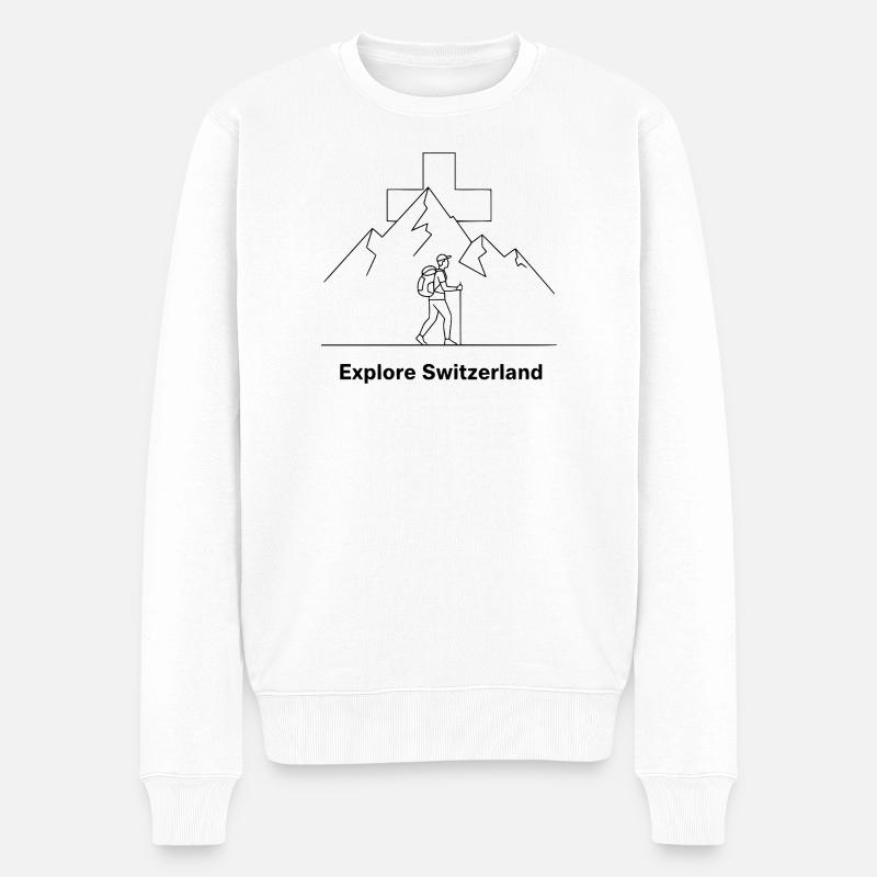 Explore Switzerland Wander Motiv - Männer Premium Bio Pullover - Weiß