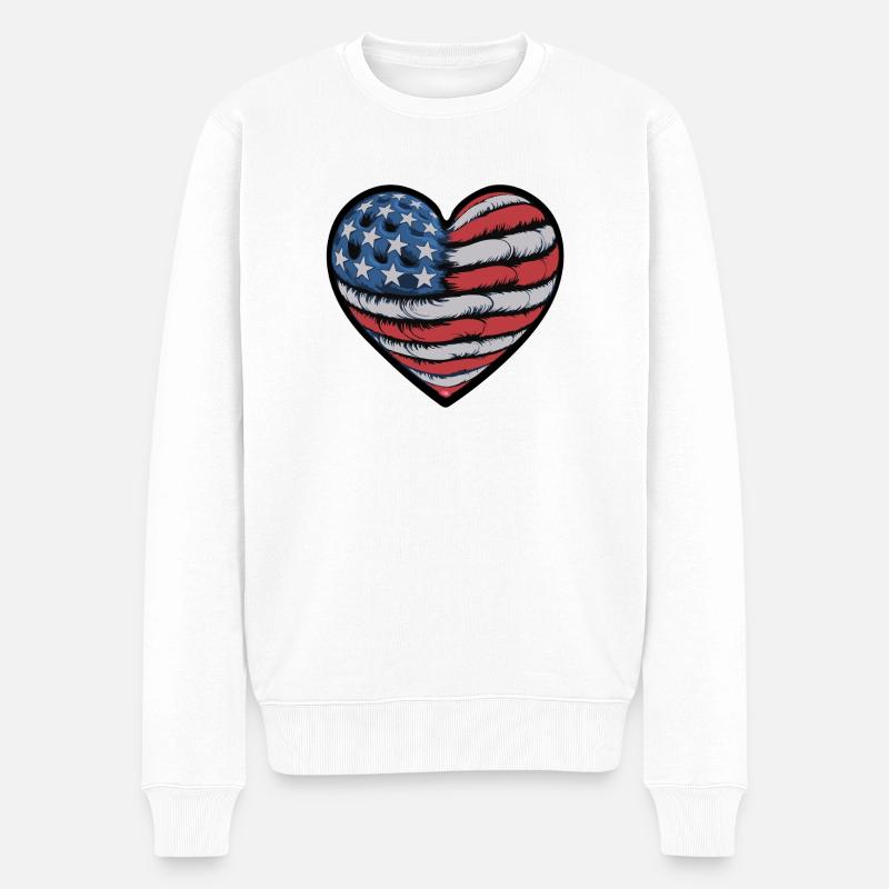 Patriotisches Herz mit US-Flaggen-Design - Männer Premium Bio Pullover - Weiß