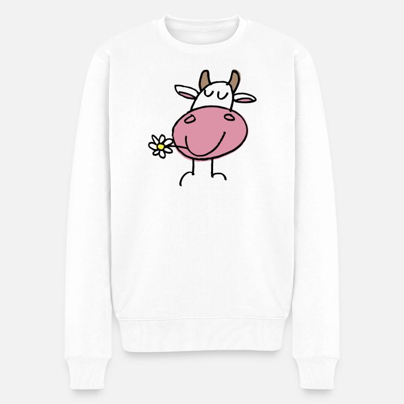 Vache Joyeuse et Fleur Délicate - Pull Premium bio Homme - blanc