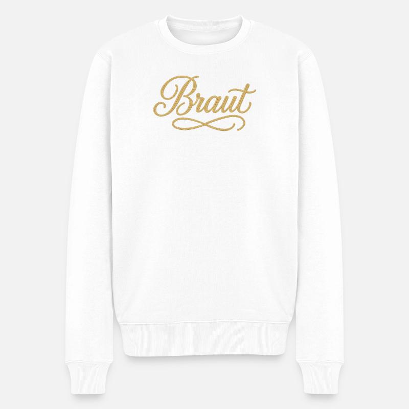BRAUT Lettrage élégant brodé doré - Pull Premium bio Homme - blanc