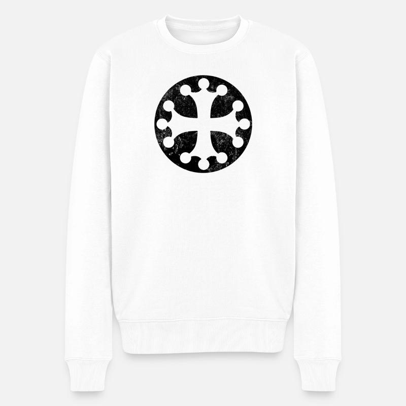 Croix occitane dans cercle noir - Pull Premium bio Homme - blanc
