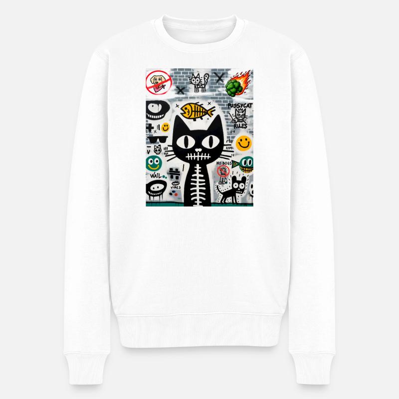 Chat urbain Graffiti mural - Pull Premium bio Homme - blanc