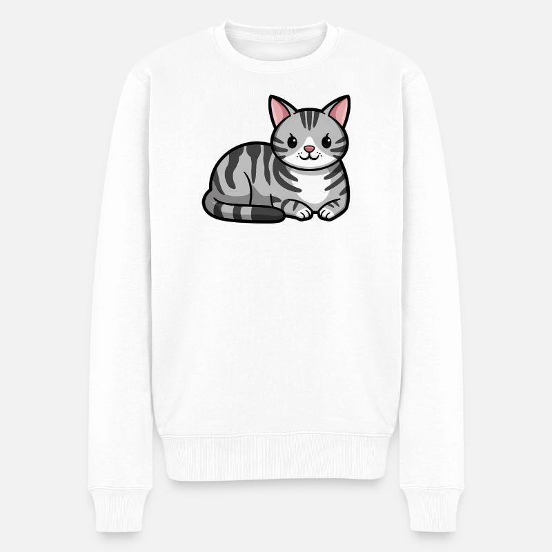 Grau getigerte Katze - Männer Premium Bio Pullover - Weiß