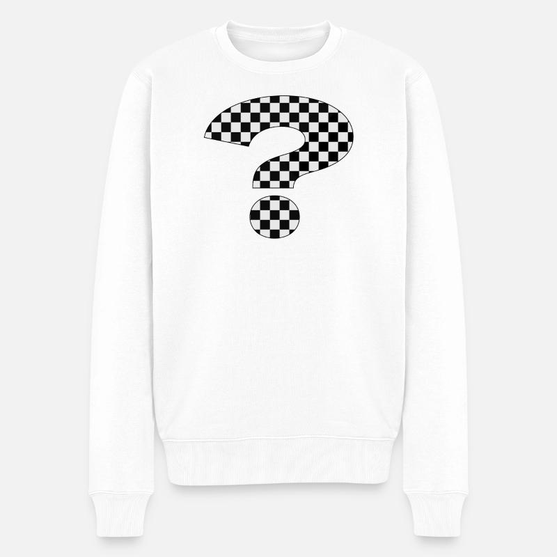 Schwarz-Weiß Checkermuster Design - ? Fragezeichen - Männer Premium Bio Pullover - Weiß