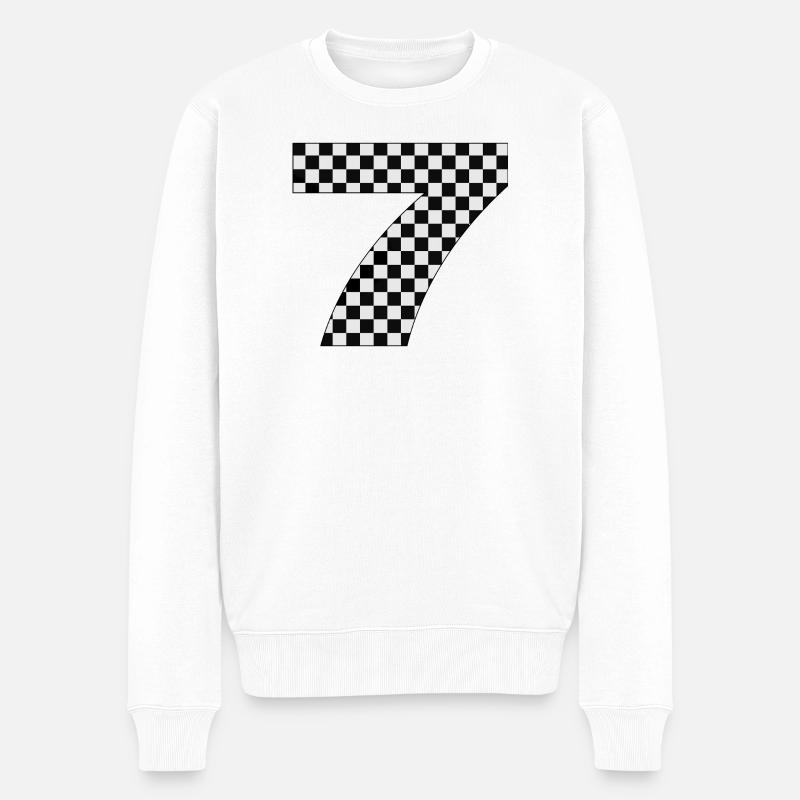 Numéro à damier 7 - Pull Premium bio Homme - blanc