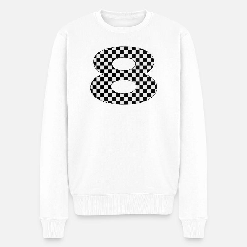 Checkered Zahl 8 Design - Männer Premium Bio Pullover - Weiß