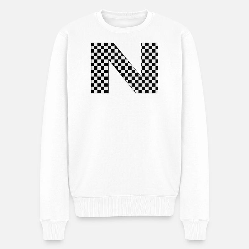 N – Checkerboard Typography Statement - Männer Premium Bio Pullover - Weiß