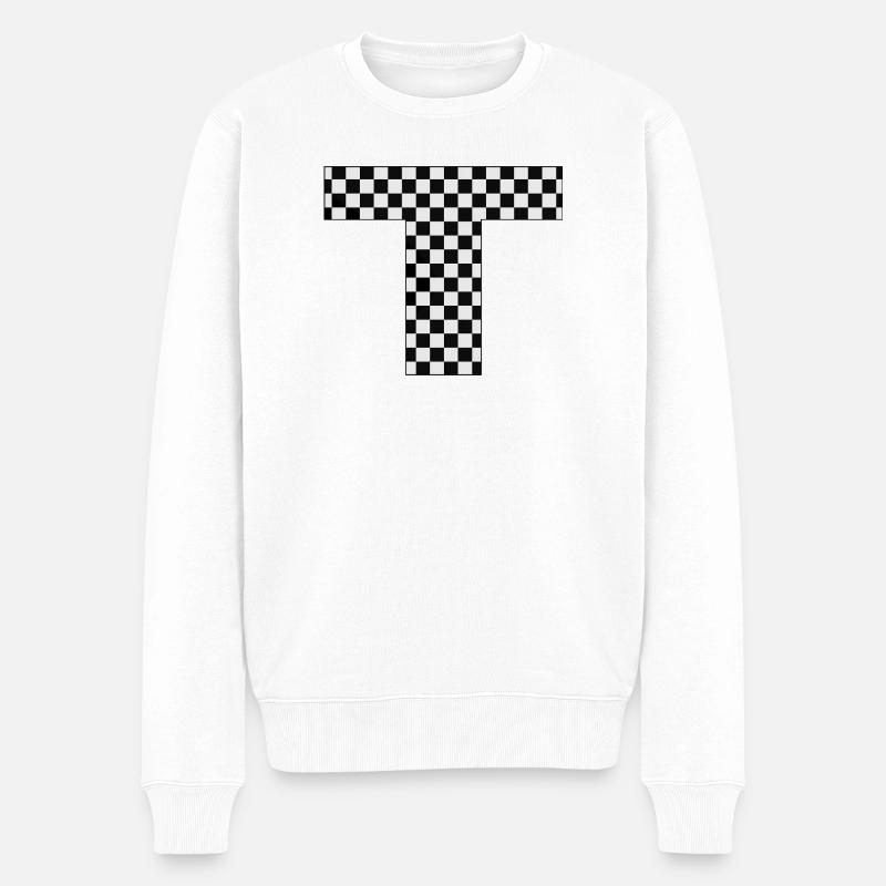 Checkerboard T Buchstabe - Männer Premium Bio Pullover - Weiß