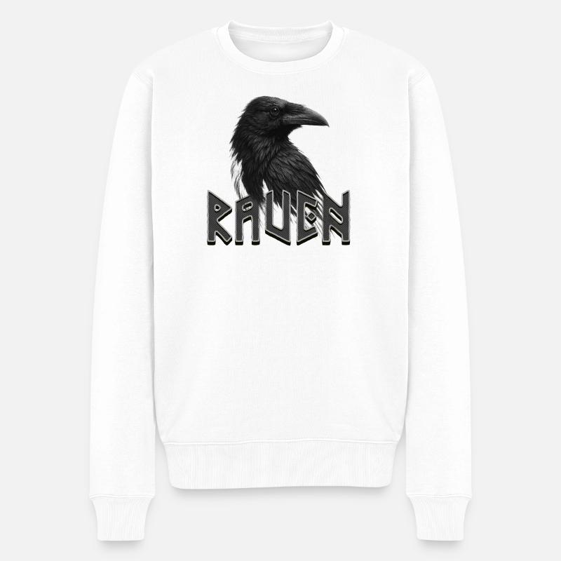 Dunkler Rabe mit Runen-Schriftzug - Männer Premium Bio Pullover - Weiß
