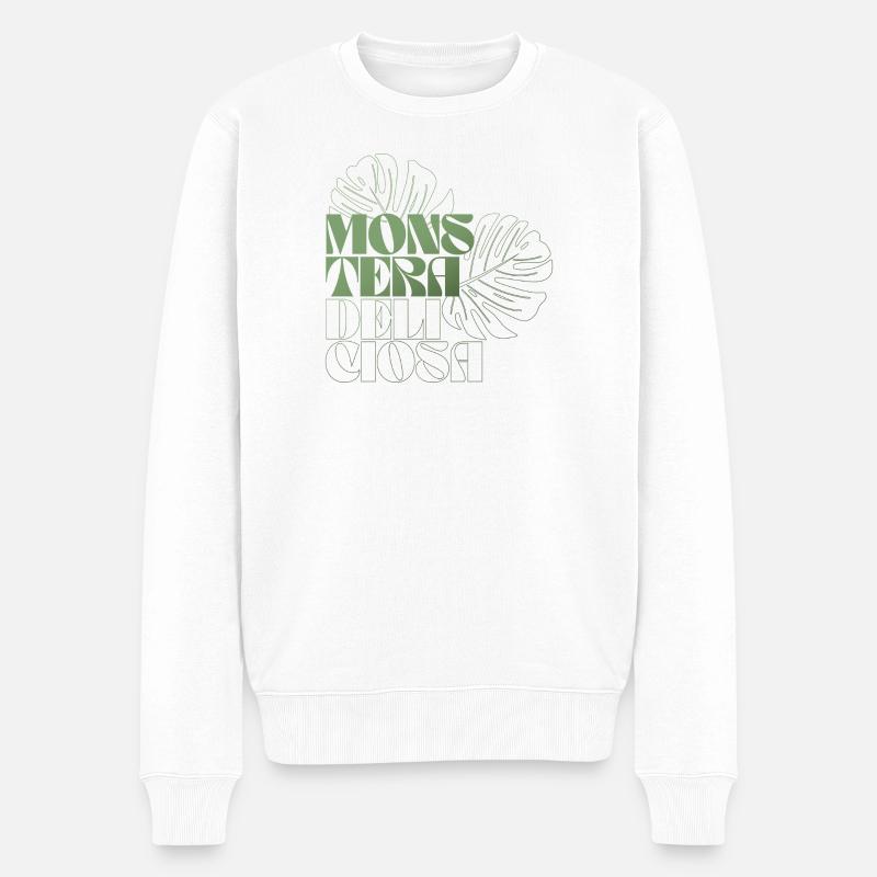 Monstera Blatt Botanisches Design - Männer Premium Bio Pullover - Weiß