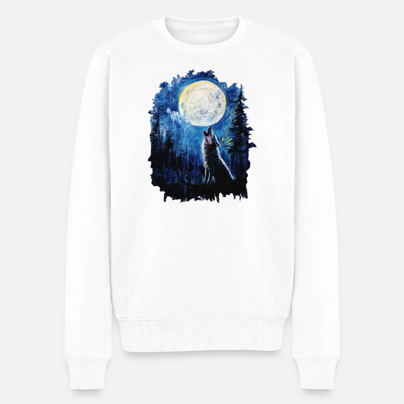 Le loup hurle pour la lune - Pull Premium bio Homme - blanc