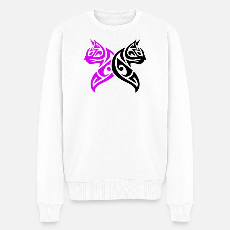 Katzen Tribal Kater Design - Männer Premium Bio Pullover - Weiß