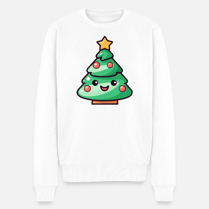 Conception de dessin animé d’arbre de Noël kawaii - Pull Premium bio Homme - blanc