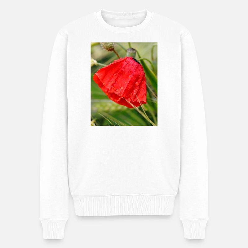 Mohnblumen-Tropfen Mustermotiv - Männer Premium Bio Pullover - Weiß