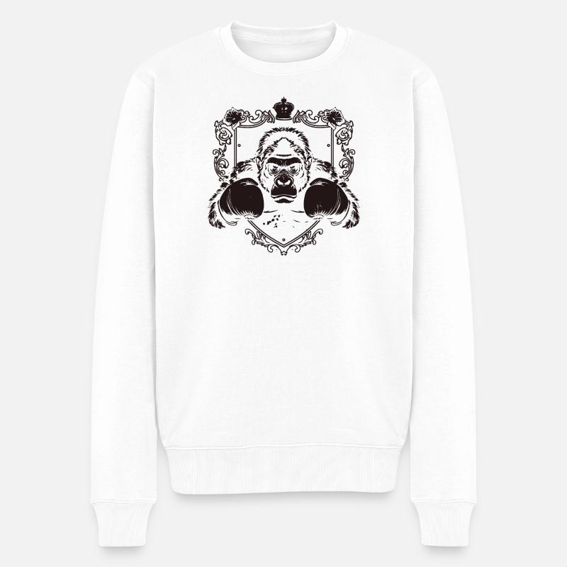  Gorilla mit Kampfpose - Männer Premium Bio Pullover - Weiß