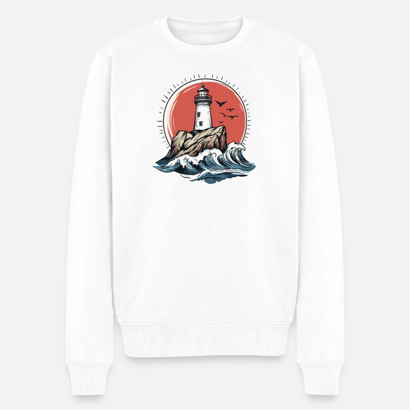 Leuchtturm auf felsiger Küste - Männer Premium Bio Pullover - Weiß