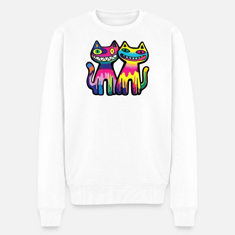 Katzen Paar Bunt - Männer Premium Bio Pullover - Weiß