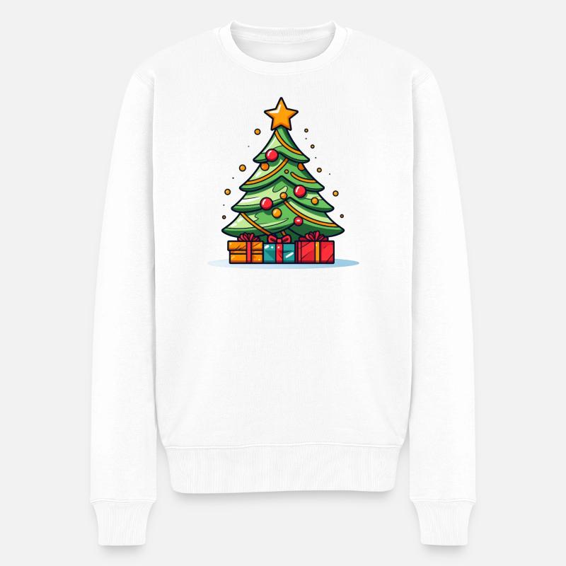 Lebendiger Weihnachtsbaum mit Geschenkpracht - Männer Premium Bio Pullover - Weiß